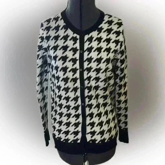 Merona White Black Herringbone Cardigan Sweater with Buttons Women Large - Picture 1 of 8